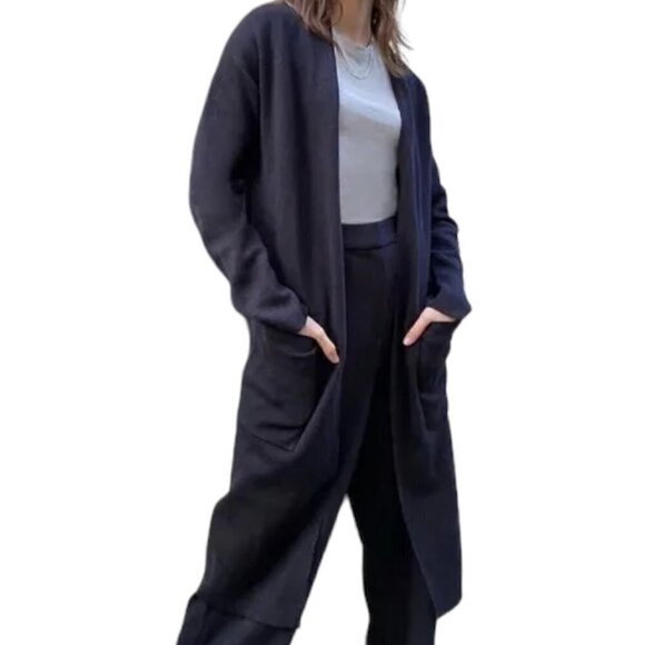 Aritzia Babaton Lance Wool Linen Blend Duster Cardigan Navy - Picture 4 of 11